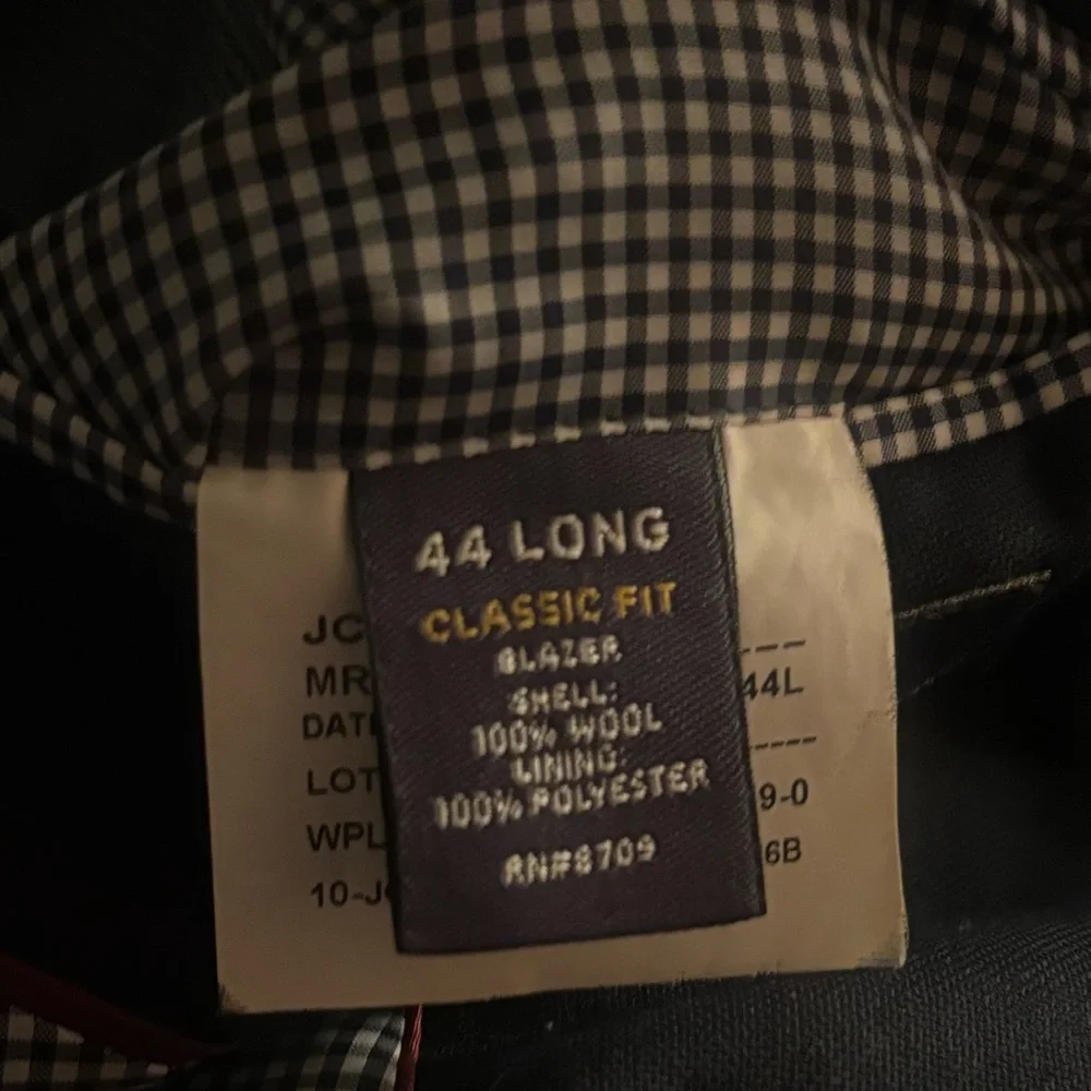 STAFFORD Hopsack Navy Blazer Gold Button Blue Gingham Preppy Wool Business 44L‎